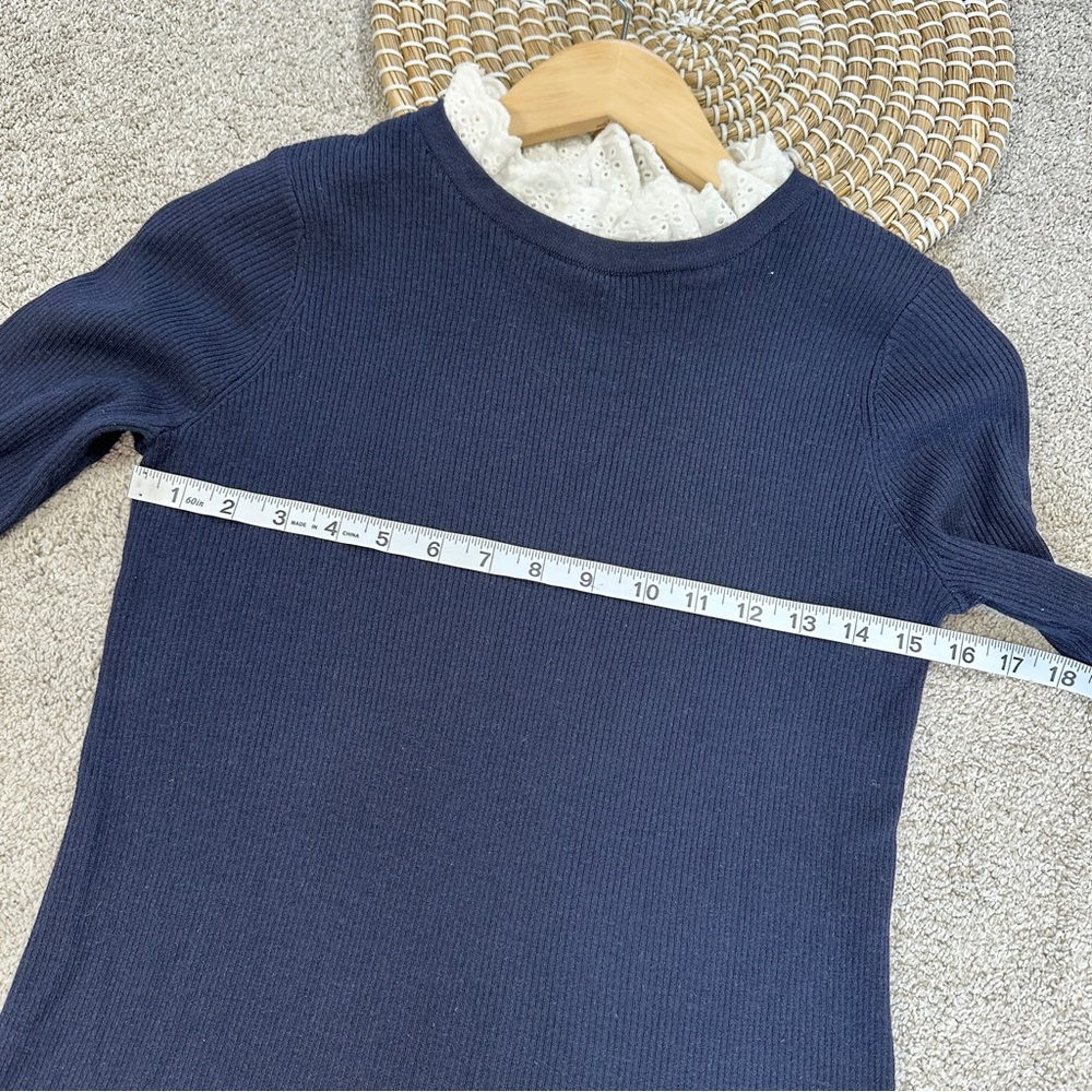 SOLD | Tuckernuck Women’s Wool Blend Navy Rosemary Eyelet Knit Top Sweater M - Picture 13 of 14